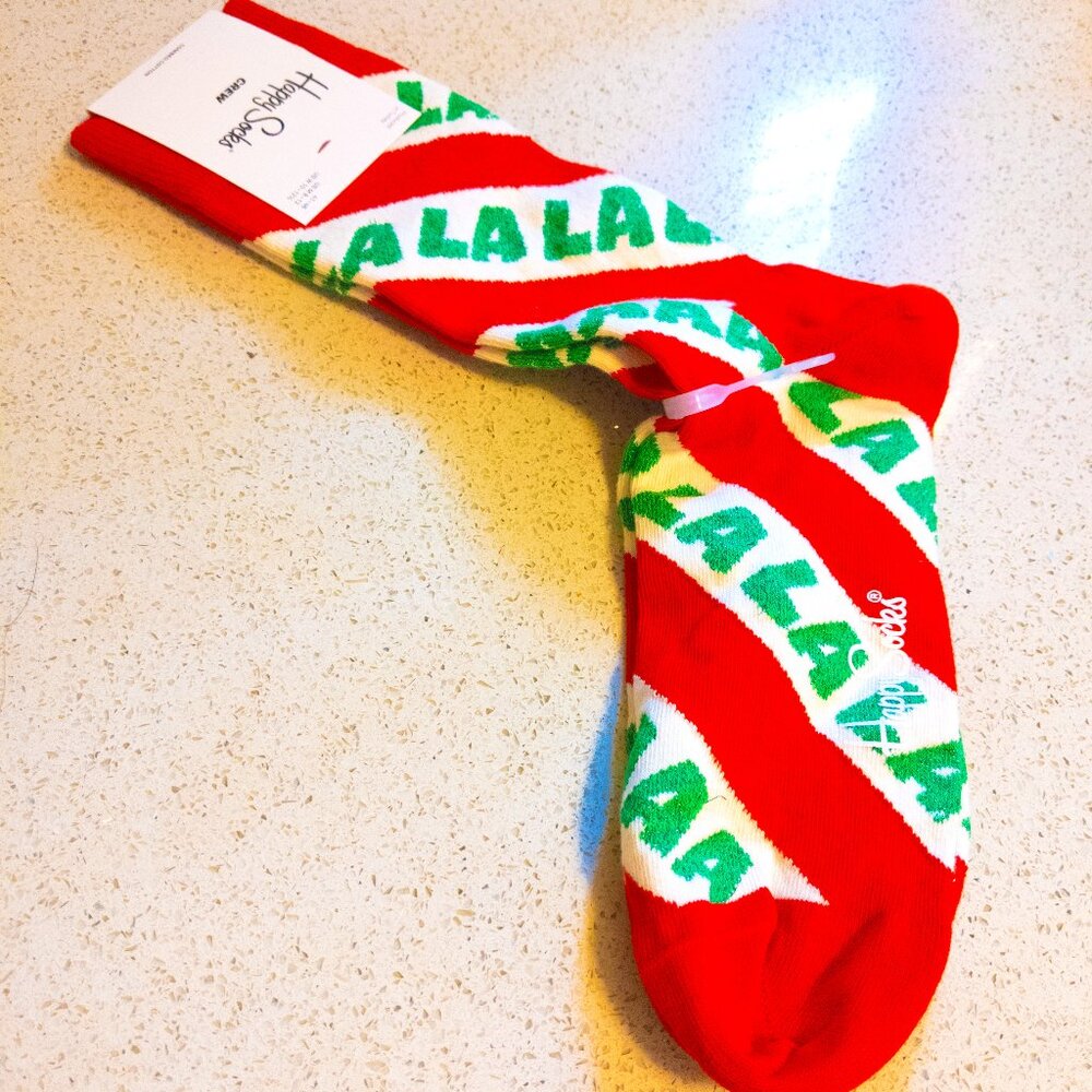HAPPY SOCKS Fa La La Christmas Fun Green Red Novelty Socks Size 7 1/2 to 11 Mens